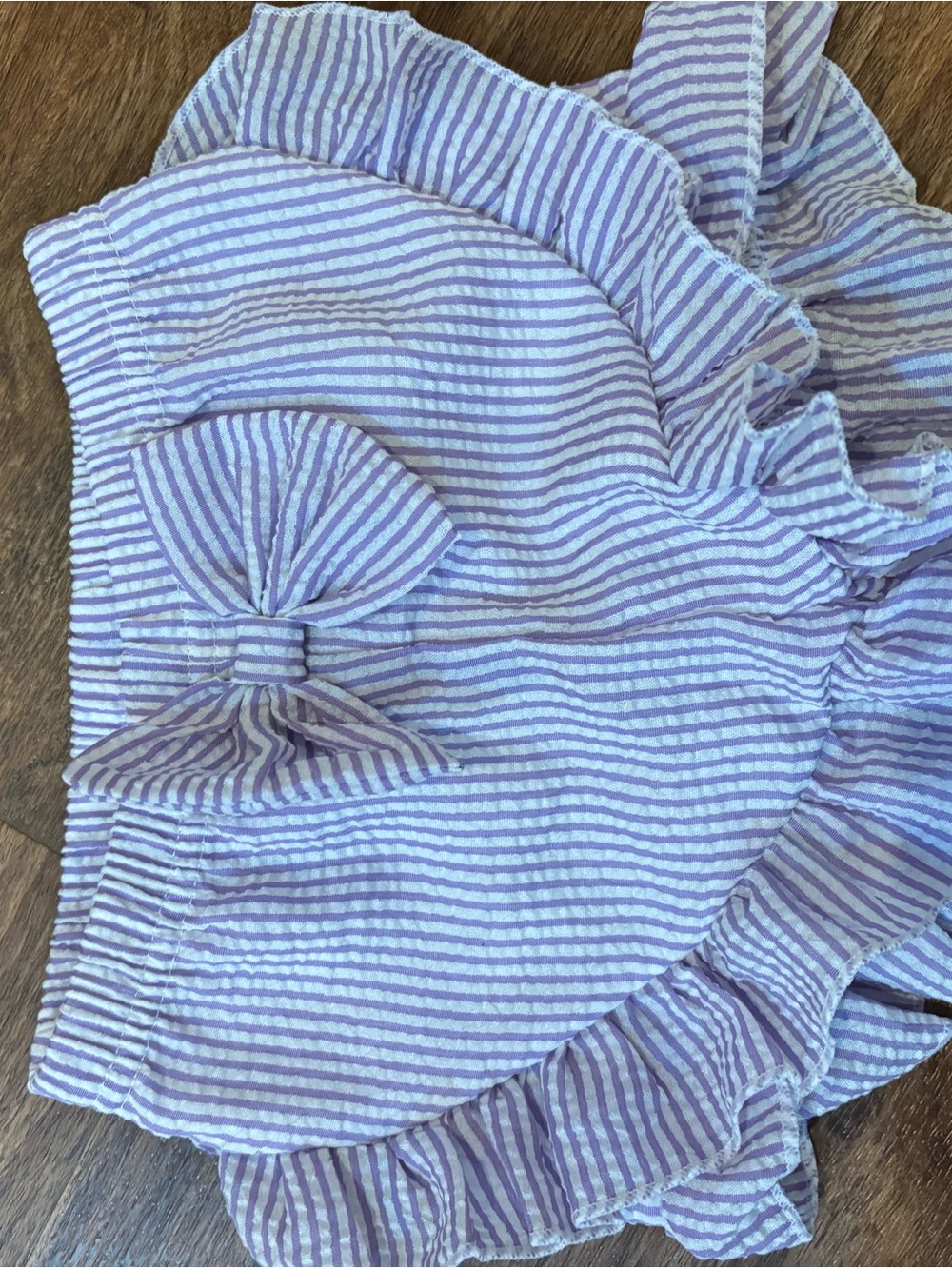 Striped Purple Seersucker Ruffle Bow Shorts